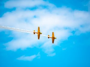 Preview wallpaper airplanes, airshow, trick, sky, smoke, aerobatics