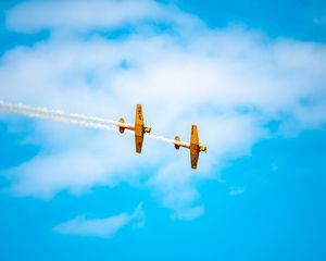 Preview wallpaper airplanes, airshow, trick, sky, smoke, aerobatics