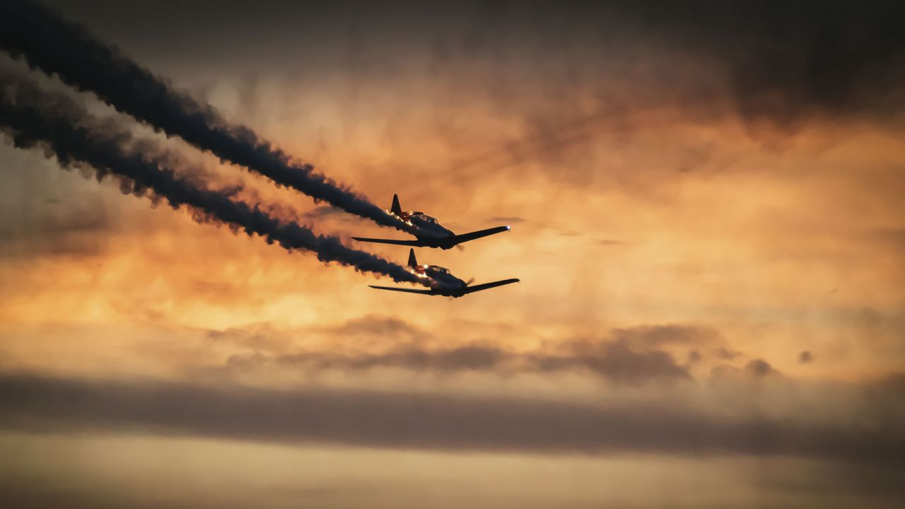 Wallpaper airplanes, military, smoke, sky