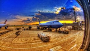 Preview wallpaper airport, plane, sky, hdr