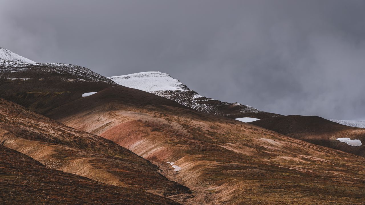 Wallpaper akureyri, iceland, hills, snow, sky