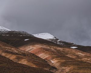 Preview wallpaper akureyri, iceland, hills, snow, sky
