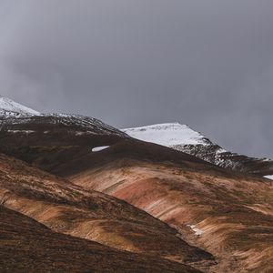 Preview wallpaper akureyri, iceland, hills, snow, sky