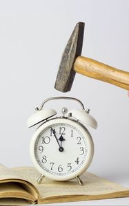 Preview wallpaper alarm clock, hammer, white