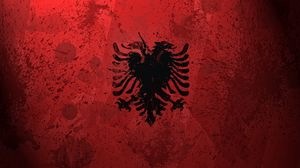 Preview wallpaper albania, flag, coat of arms, background, color, symbols, texture