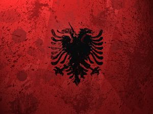Preview wallpaper albania, flag, coat of arms, background, color, symbols, texture
