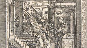 Preview wallpaper albrecht durer, the annunciation, from the life of the virgin, virgin mary, angels, archangels, engraving