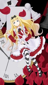 Preview wallpaper alice in wonderland, chess, figures, anime, art red