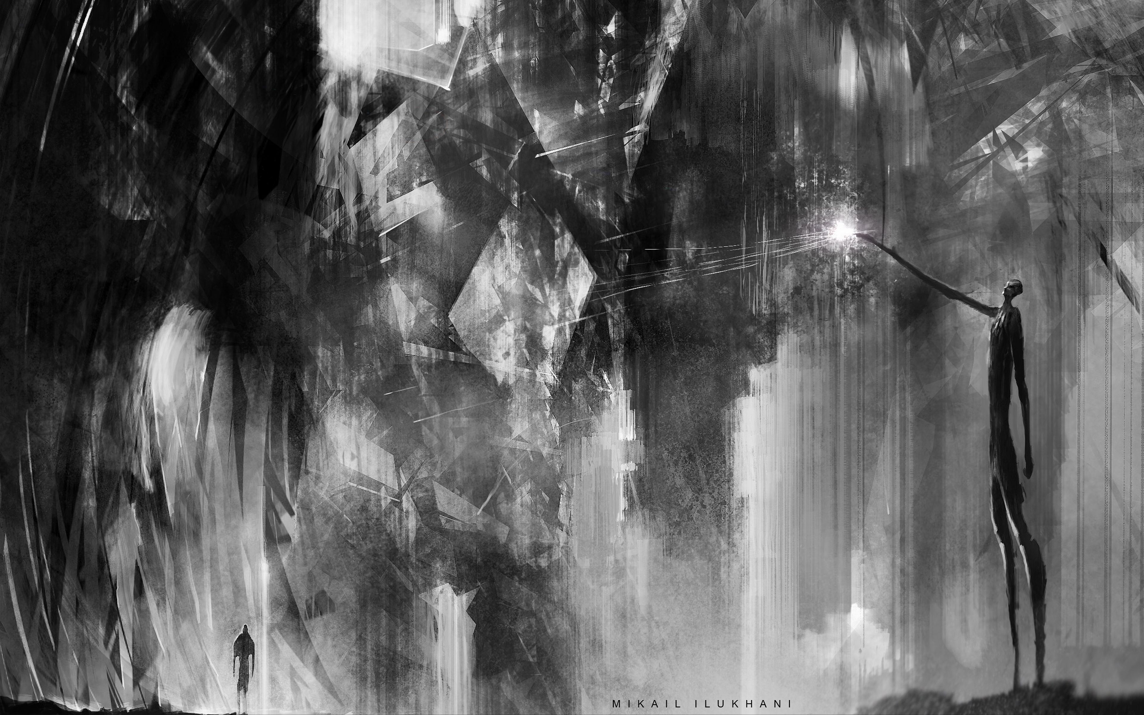 3840x2400 Wallpaper alien, ray, fantasy, art, black and white