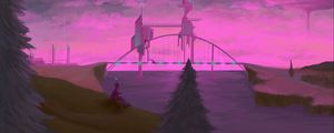 Preview wallpaper aliens, bridge, art, sky, tree, fantastic