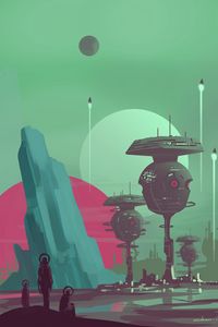 Preview wallpaper aliens, planet, fantasy, station, art