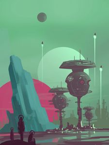 Preview wallpaper aliens, planet, fantasy, station, art