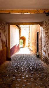 Preview wallpaper alley, arch, tunnel, stones, walls, fresco