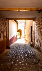 Preview wallpaper alley, arch, tunnel, stones, walls, fresco