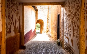 Preview wallpaper alley, arch, tunnel, stones, walls, fresco