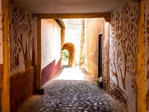 Preview wallpaper alley, arch, tunnel, stones, walls, fresco