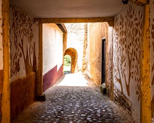 Preview wallpaper alley, arch, tunnel, stones, walls, fresco