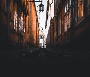 Preview wallpaper alley, buildings, city, dark, old