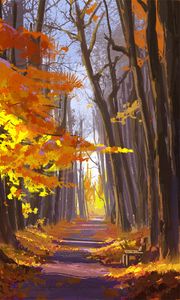 Preview wallpaper alley, trees, leaves, autumn, art