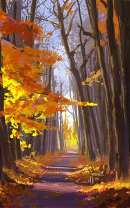 Preview wallpaper alley, trees, leaves, autumn, art