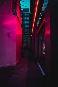 Preview wallpaper alleyway, buildings, neon, lights, night