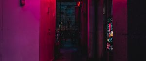 Preview wallpaper alleyway, buildings, neon, lights, night