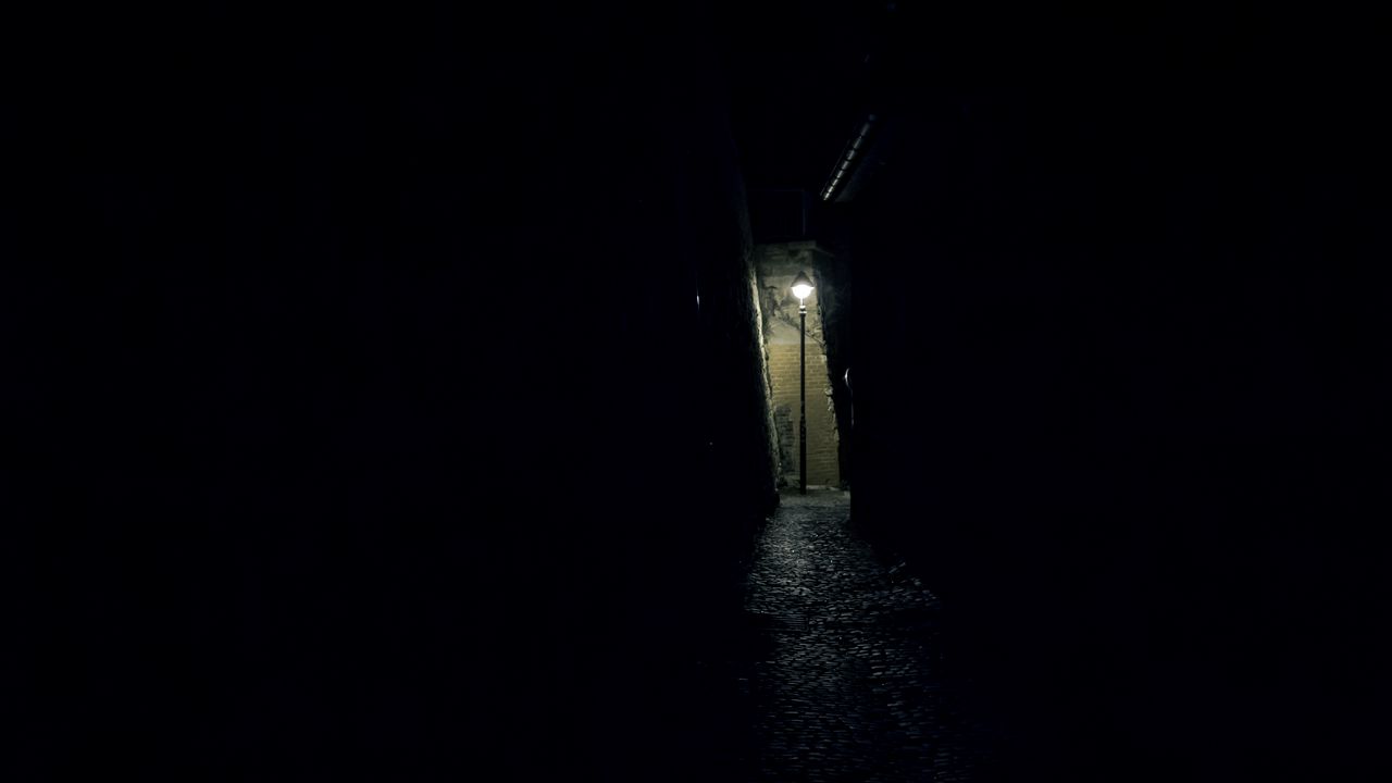 Wallpaper alleyway, dark, lamppost, night, darkness