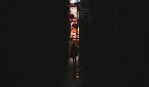 Preview wallpaper alleyway, dark, silhouette, garland, lanterns