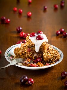 Preview wallpaper almond pudding, cranberries, berries, dessert