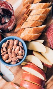 Preview wallpaper almonds, apples, sausage, jam, breakfast