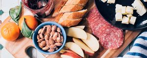 Preview wallpaper almonds, apples, sausage, jam, breakfast