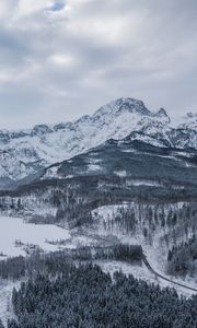 Preview wallpaper almsee, austria, mountains, winter, snow, lake