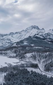 Preview wallpaper almsee, austria, mountains, winter, snow, lake