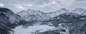 Preview wallpaper almsee, austria, mountains, winter, snow, lake
