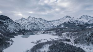 Preview wallpaper almsee, austria, mountains, winter, snow, lake