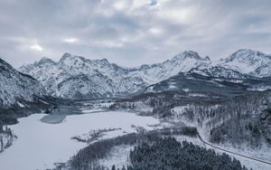 Preview wallpaper almsee, austria, mountains, winter, snow, lake