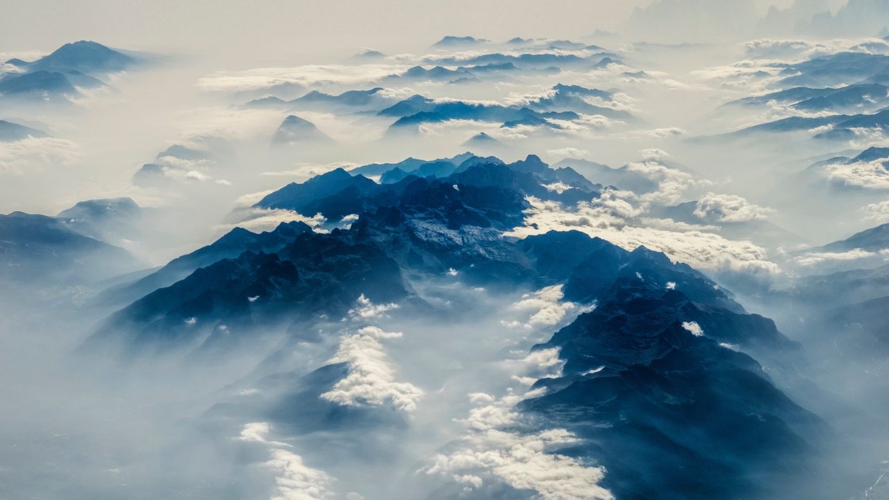 Wallpaper alps, mountains, view from above, clouds
