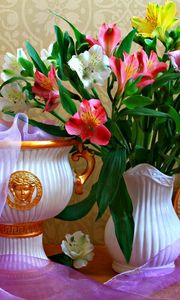 Preview wallpaper alstroemeria, flowers, bouquets, vases, scarf