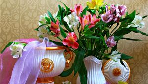 Preview wallpaper alstroemeria, flowers, bouquets, vases, scarf