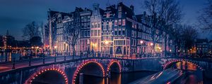 Preview wallpaper amsterdam, canal, building, bridge, river