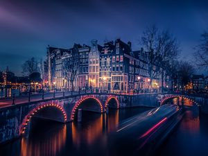 Preview wallpaper amsterdam, canal, building, bridge, river