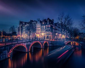 Preview wallpaper amsterdam, canal, building, bridge, river