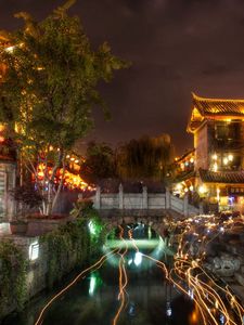 Preview wallpaper ancient city, lijiang, night, home, light, landscape