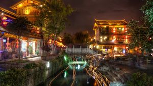 Preview wallpaper ancient city, lijiang, night, home, light, landscape