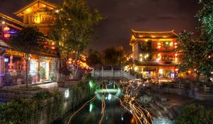 Preview wallpaper ancient city, lijiang, night, home, light, landscape