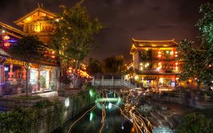 Preview wallpaper ancient city, lijiang, night, home, light, landscape