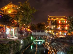 Preview wallpaper ancient city, lijiang, night, home, light, landscape