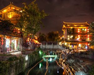 Preview wallpaper ancient city, lijiang, night, home, light, landscape