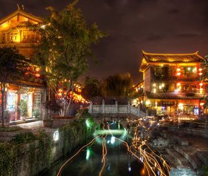 Preview wallpaper ancient city, lijiang, night, home, light, landscape