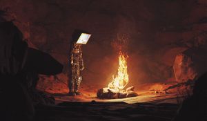 Preview wallpaper android, screen, bonfire, fire, cave, dark